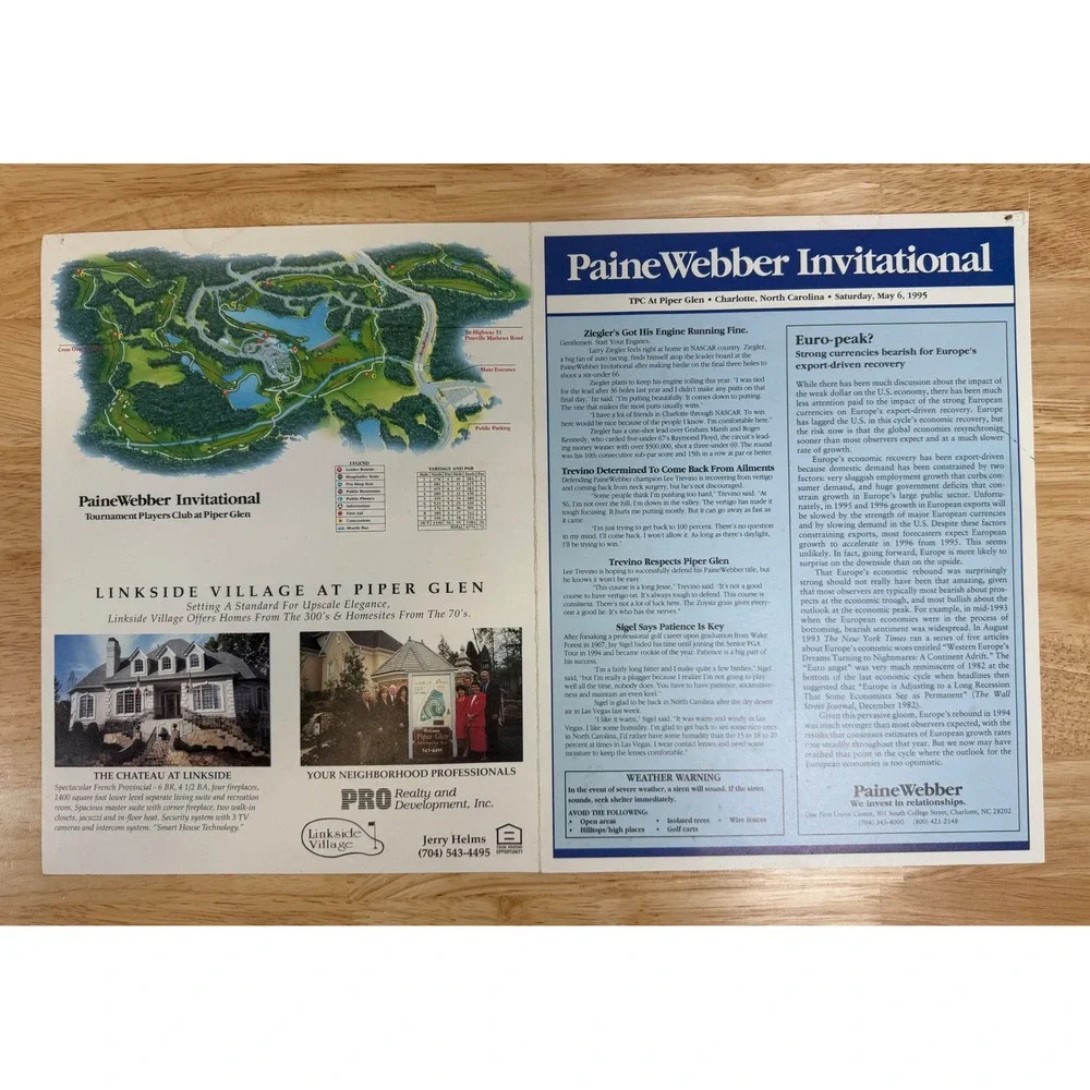 Signed 1995 Paine Webber Invitational Golf Program Cadillac Senior PGA Tour Vtg